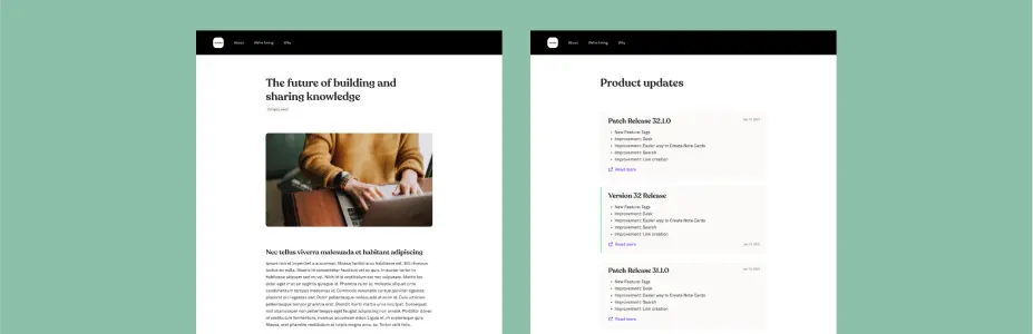 Blog post and Product updates screens